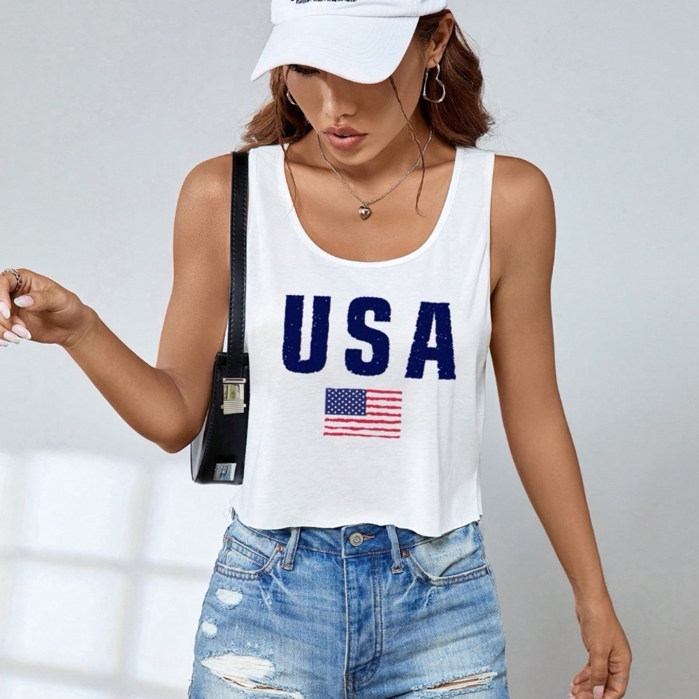 Patriotic USA White Tank Top